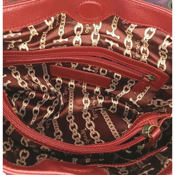 Tiganello Glam Red Round It Up Shopper Leather Handbag Brass Toned Hardware - Picture 6 of 15